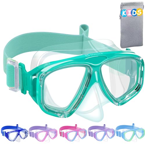Vvinca Swim Goggles with Nose Cover, Kids Snorkeling Diving Mask Elastic Fabric Strap 180° Clear View Anti-Fog UV Protection Anti-Shattered Lens Pool Swimming Goggles for 3-14 Boys Girls Teens Youth