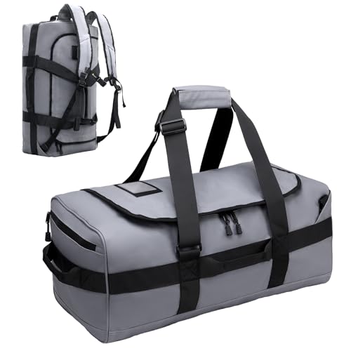 40L Large Duffle Bag for Men Travel Duffel Backpack with Detachable Straps for Gym Sports, Heavy Duty and Water Resistant (Grey)