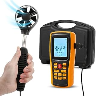 Bonvoisin Anemometer Handheld CFM/CMM Air Flow Velocity Meter Wind Speed Gauges with Backlight LCD Display for HVAC in-Duct Airflow Air Velocity Temperature (Vane Anemometer)