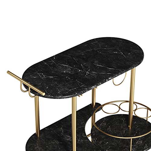 Paukin Black Bar Carts With 4-Tier Storage Shelves, Mobile Bar Serving Cart With Wine Rack And Glass Holder, For The Home, Kitchen, Living Room, Dining Room #TOP4