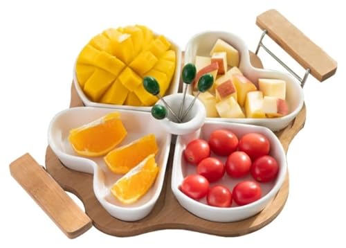 MVBCXZXAZ Cuencos de frutas de madera de bambú, juego de bandejas de frutas con forma de corazón de amor, plato de cerámica para sala de estar, cesta de frutas para frutas, dulces, postres, decoración