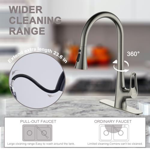 Image of Ruvida Kitchen Faucets,Brushed Nickel Kitchen Faucet,Kitchen Faucet with Pull Down Sprayer,Kitchen Sink Faucet Suitable for RV Farmhouse Camper Laundry Wet Bar