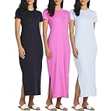 Real Essentials 3 Pack Women’s Casual Short Sleeve Maxi T-Shirt Dress with Slit - Set 5, S