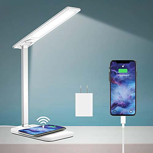LED Desk Lamp with Wireless Charger,3 Modes 6 Brightness Dimmable Office & Study Desk Lamp with USB Charging Port,Touch Sensor Desk Lamp for College Dorm Room,Study,Work,Home,Office