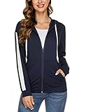 Chaquetas deportivas de mujer: chaquetas con capucha con cremallera, chaquetas clásicas de corte sencillo, rayas en el lateral de las mangas, estilo deportivo casual.