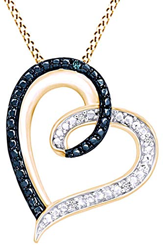 White & Blue Diamond Accent Heart Pendant Necklace in 14k Yellow Gold Over Sterling Silver (0.02 Cttw)