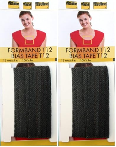 Vlieseline Stabilmanche T12 anthracite – 12 mm x 5 m (Lot de 2)
