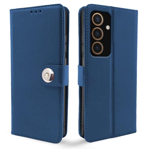 Image of Pikkme Samsung Galaxy S24 5G Flip Cover Leather Finish | Inside TPU with Card Pockets | Wallet Stand and Shock Proof | Complete Protection Button Flip Case (Blue)