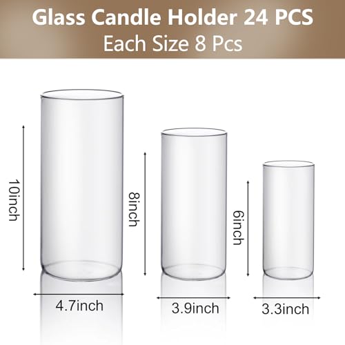 24 PCS Hurricand Glass Candle Holders, Clear Glass Cylinder Vase for Centerpieces Wedding Party Decoration by yshengood - Image 2