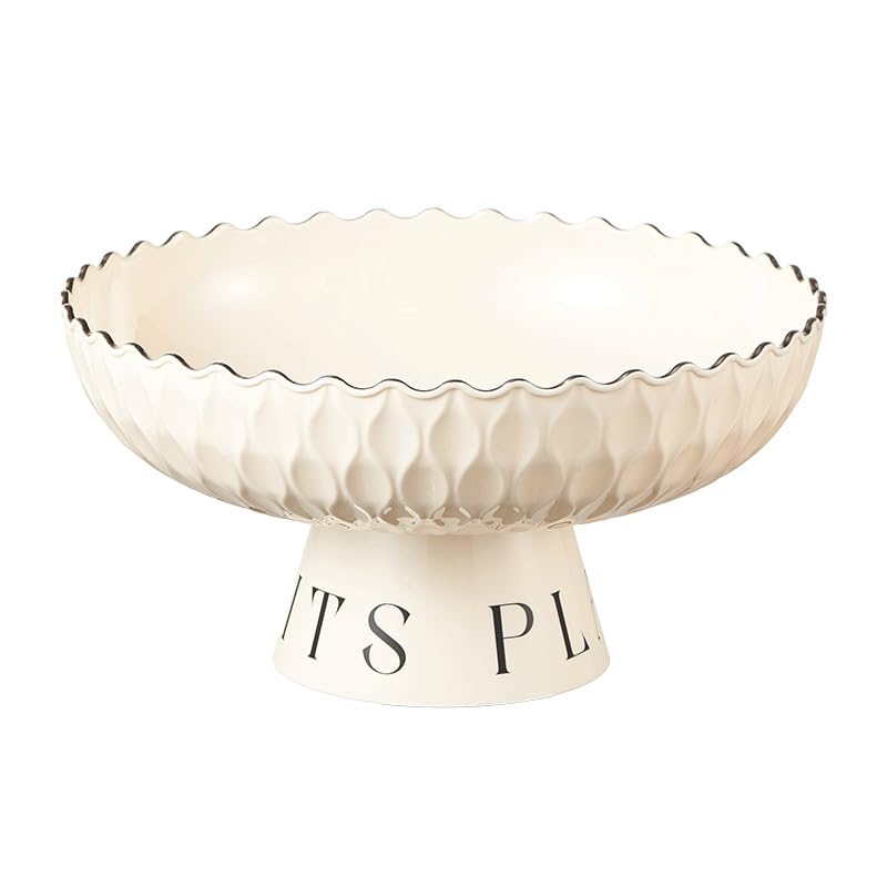 Freaswind White Drainage Fruit Bowl Decorative Wavy Fruit Tray Basket for Table Centerpiece Plastic Transparent Snack Storage Bowl (White)