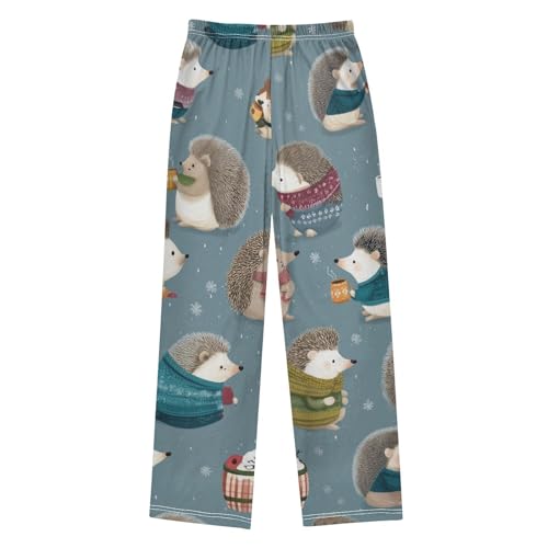 ZZXXB Cartoon Hedgehog Snow Boys Long Pants Soft Trousers Elastic Waist Kids Lounge Bottoms with Pockets S-XL2
