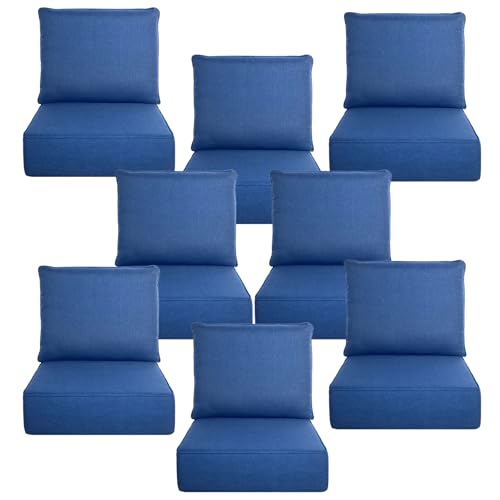 Image of Luxury 6 inch Thick Outdoor Cushion Set 8-22x24 Patio Furniture Cushions with 28D High-Density Foam, Water-Resistant & Fade-Resistant Fabric, Removable Covers for Patio Furniture Sofa Couch -Blue