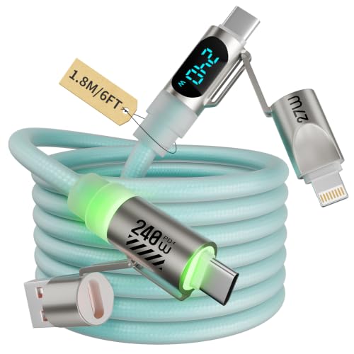 Image of USB C Cable, 240W Fast Charging Type C Charger Cord with E-Mark Chip, 6FT | Silicone Braided 4 in 1 Charging Cable with Light, iPhone Charger for 17-12, S26, iPad, Carplay, Travel Camping Essentials