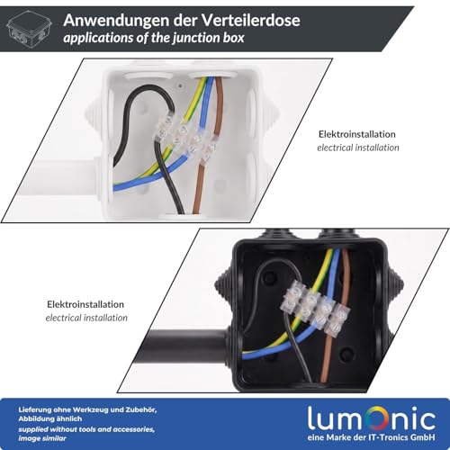 Lumonic Verteilerdose Aufputz IP65 Weiß | extra groß, 200x200x80mm, 12 Kabeleinführungen | Deckel verschraubt | Hochwertiges PVC | Großer Innenraum für Hutschienen, Klemmblöcke und Aktoren