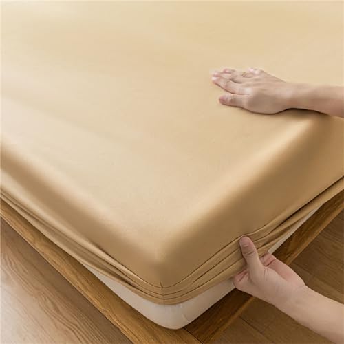 Odot Wasserdicht Spannbettlaken, Solide Farbe Spannbetttücher für Boxspringbetten, Mikrofaser Spannbetttuch bis 25~30cm, Bettlaken für Kinder Einzelbett Doppelbett (90x200cm,Khaki-Farbe)