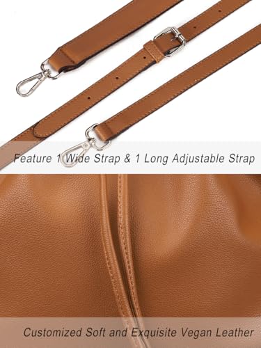 Image of AFKOMST Leather Bucket Bags and Drawstring Crossbody Purse for Women Medium Tote and Hobo Handbags with 2 Shouder Straps