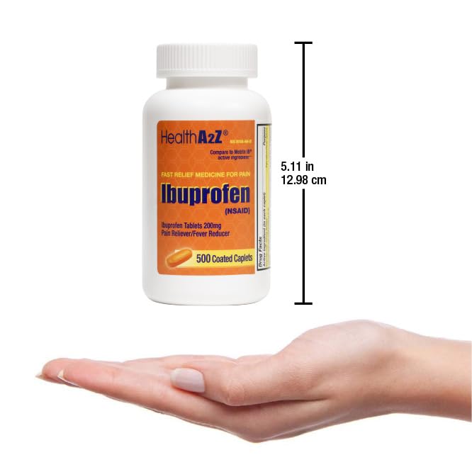 Image of HealthA2Z Ibuprofen Tablet Bottle Pain Relief 200mg (500 Count (Orange))