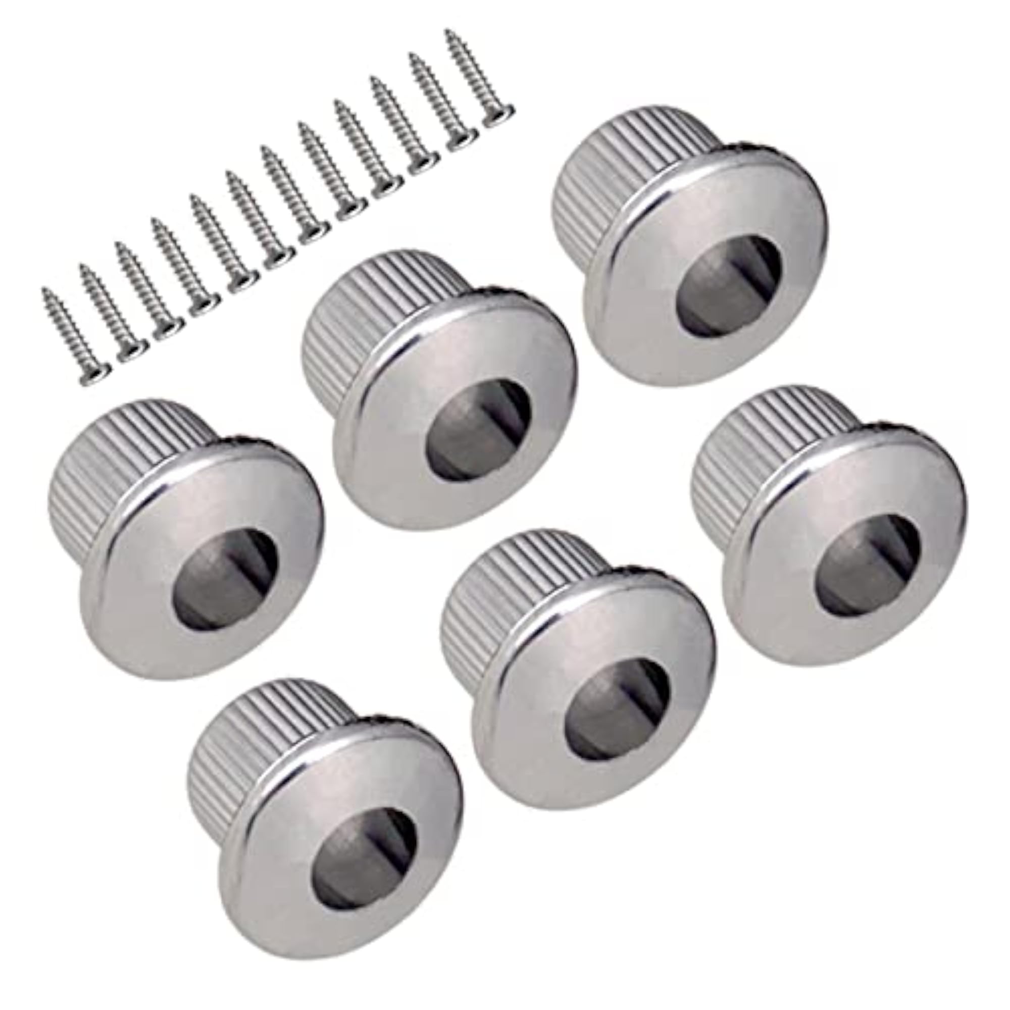 6X Chrome Guitar Tuner Bushings with Screws, Silver