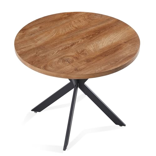 NORDICANA 37.4 Inches Modern Round Dining Table, MDF Table-Top, Wood Grain Effect Finish, Metal Base, Circle Space-Saving Dinette Desk for 2-4