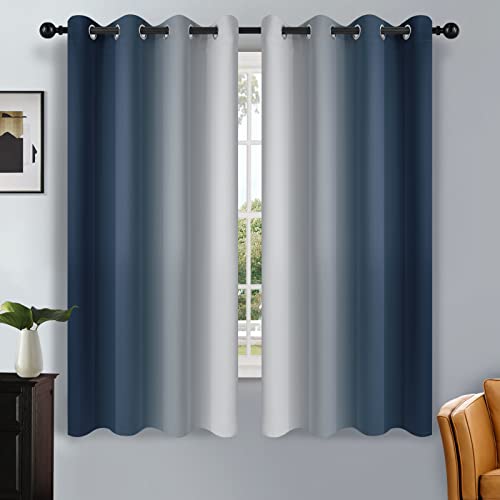 Image of SimpleHome Ombre Curtains Navy Blue to Grey White for Living Room 52Wx63L | Room Darkening Curtains for Bedroom,Gradient Light Blocking Curtain,Thermal Insulated Grommet Window Drapes,2 Panels,63 Inch