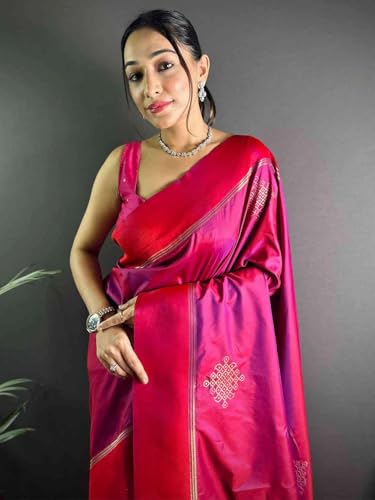 Image of SGF11 Women's Kanjivaram Pure Soft Silk Saree With Unstiched Blouse Piece