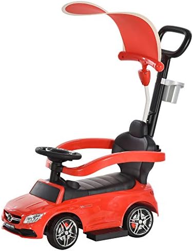 HOMCOM Compatible for 3 in 1 Ride on Push Car for Toddlers Pushcar Sliding Walking Car with Sun Canopy Horn Sound Safety Bar Cup Holder Toy for 1-3 Years Old Kids Red