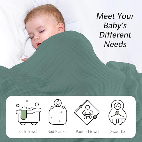 Image of SWEET DOLPHIN Muslin Baby Bath Towels Blanket - 2 Pack 100% Cotton Towel for Babies, Infants, Toddlers - 40x40Inch - Highly Absorbent, Deep Emerald