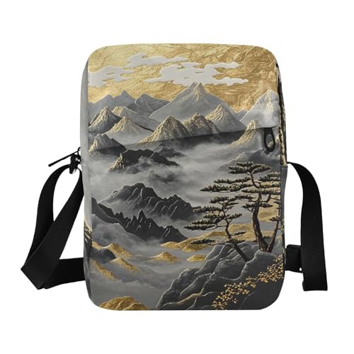 Black Gold Chinese Landscape messenger bags for women Crossbody Bags For Women Purse For Teens Adjustable Strap for work Casual