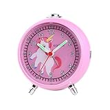 Kinderwecker ohne Ticken- für Mädchen - Weckuhr Kinderuhr-Batteriebetrieben Quarzwecker Snooze Analog Einhorn (rosa)