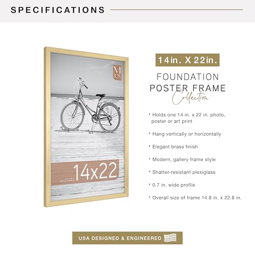Image of MCS Foundation 14x22 Poster Frame Traditional Brass, Vertical & Horizontal Wall Hanging Large Picture Frame for Photos, Posters & Art Prints (1-Pack)