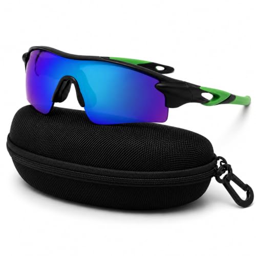 Image of Cycling Goggles for Men & Women | Sports Goggles UV400 Protection | Oversized Sports Sunglasses for Cricket, Running, Driving, Fishing, Hiking & Outdoor Activities (Green : Blue)