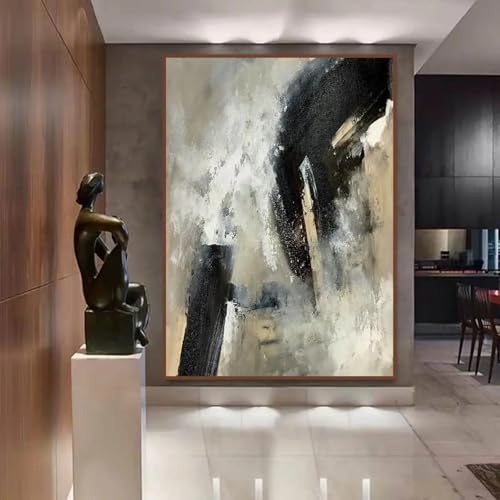 Toile paysage abstrait moderne : grand tableau coloré encadré pour mur séjour