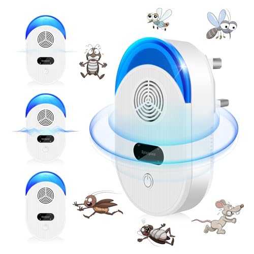 Ultrasonic Pest Repeller 4 Pack Powerful Mouse Repellent Plug-In Pest Control Highly Effective for Rats Mosquitoes Spiders Cockroaches Ants and More Safe for Humans and Pets (Y-White)