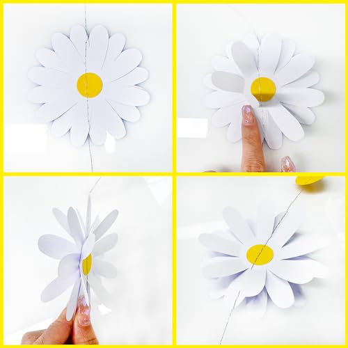 Image of Daisy Party Decorations Yellow White Daisy Polka Dot Garland Double-Sided Daisy 3D Flower Streamer for Spring Summer Birthday Wedding Bridal Shower Retro Groovy Hippie Decorations Supplies