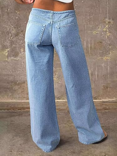 Womens Straight Leg Jeans Mid Waist Casual Baggy Drawstring Eyelet Waist Adjustable Denim Drawstring Jeans3