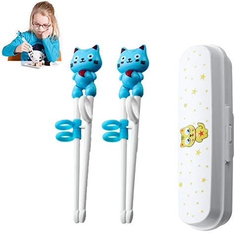 2 Pairs of Children Training Chopsticks, Beginner Chinese Chopsticks, with an Assistant to Learn to Grip Cartoon Animals to Practice Chopsticks, Suitable for The Elderly, Blue