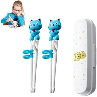 2 Pairs of Children Training Chopsticks, Beginner Chinese Chopsticks, with an Assistant to Learn to Grip Cartoon Animals to Practice Chopsticks, Suitable for The Elderly, Blue