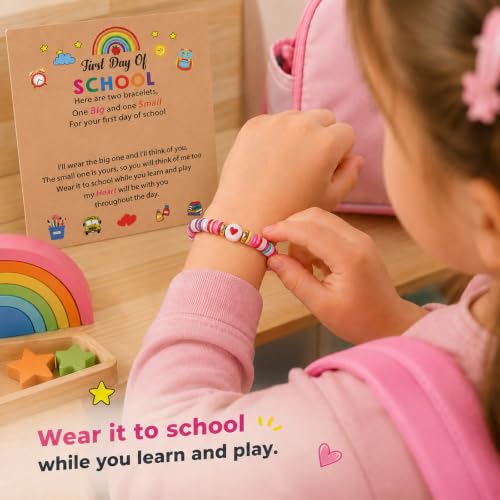 Image of First Day of School Matching Heart Bracelets for Mommy and Me | Back to School Supplies Gifts Mother and Daughter Bracelets