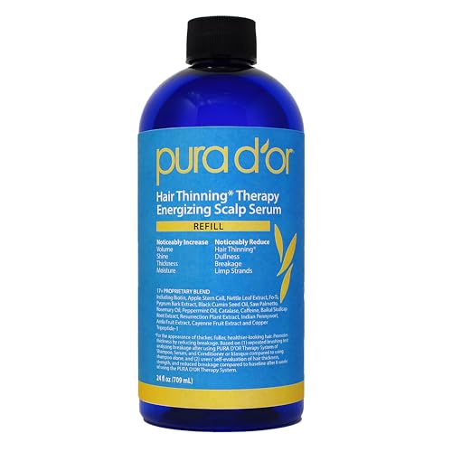 PURA D'OR 24 Oz Hair Thinning Therapy Energizing Scalp Serum Revitalizer - LARGE Refill Bottle - Argan Oil, Biotin, Caffeine, Stem Cell & Catalase, All Hair Types, Men & Women