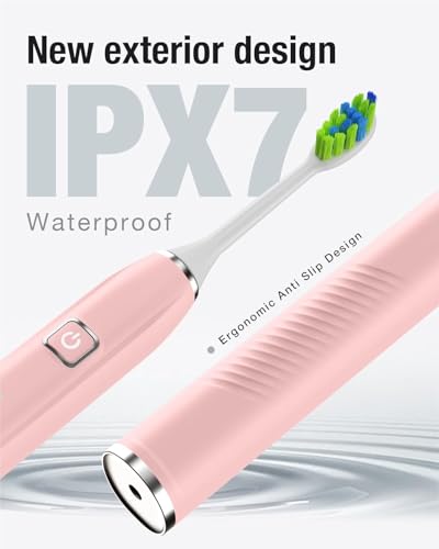 Image of 7AM2M Sonic Electric Toothbrush for Adults,Type-C Charging Run for 120 Days, with 6Brush Heads (Pink)