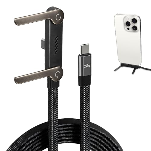 Swiftctrl Câble de chargeur 2-en-1 240W avec Support Latéral Invisible, Câble de Charge Rapide Type-C avec Support Téléphone Intégré, Câble Tressé 1,5...