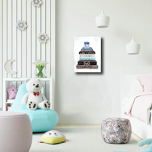Image of Meetdeceny Fashion Women Canvas Wall Art Blue Bathroom Wall Art Decor Aesthetic Room Decor for Teen Girls Bathroom Pictures for Wall 12x16 Inch
