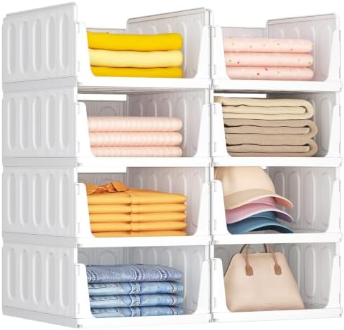 Lifewit 8er Set Stapelbare Kleiderschrank Organizer 42 cm Tief | Ausziehbar Kunststoff Ordnungssystem für Schrank & Einlegeböden, Würfelregale für T-Shirt, Küche, Wohnmobil