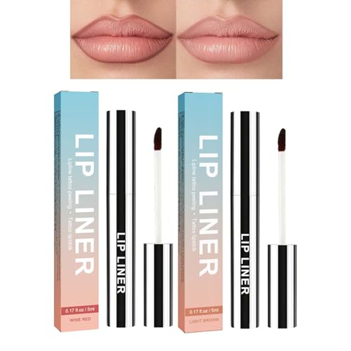 Peeling Lippenkonturenstift - 2 Farben Peel Off Lipliner Hellbraun & Burgunderrot - Abziehbarer Lip Stain Wasserfest & Langlebig - Flüssigkeit Lip Plumper Matte - Lip Tint Peel Off Highly Pigmented