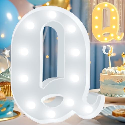 Image of Pooqla LED Marquee Letter Lights, Warm White and Cool White Decorative Lighted Letters, Light Up Alphabet Letters for Boys Girls, Party, Wedding, Bar, Night Light, Birthday Decoration, Letter Q