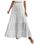 SweatyRocks Women's High Waist A Line Layer Frill Trim Ruffle Hem Maxi Skirts White Large