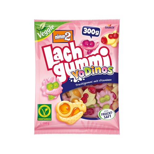 nimm2 Lachgummi YoDinos – 1 x 300 g – Vegetarische Fruchtgummis mit Fruchtsaft, Vitaminen und Joghurt – Süßigkeit in sechs Geschmackskombinationen