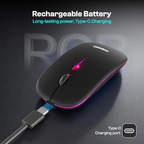 Image of Rechargeable Wireless Mouse with Bluetooth & 2.4GHz, Black | Ultra Slim 11 mm Design,Built-in Rechargeable Battery with USB Type-C Charging for Long-Lasting Wireless Performance