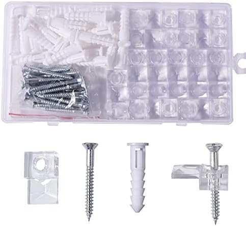 25 Sets Mirror Holder Clips Kit, Clear Glass Retainer,Mirror Mounting Hanging Hardware Clips for Frameless Mirror Fixing Mirror Cabinet Door
