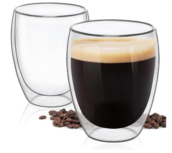 TRENDMAKERS Coffee Mugs Double Wall Glass (Set of 2) 12 Oz Borosilicate Glass Clear Espresso Cups Insulated Glassware Large Coffee Latte Cappuccino Tea Cup Beverage Gift Coffee Lover